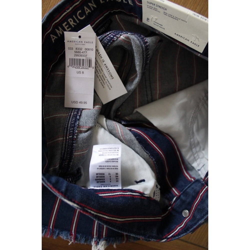 American Eagle NWT Denim Striped Frayed Hem Mini Skirt 8 - Picture 11 of 11